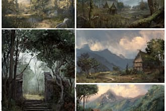 illustrate environments, landscapes, board game, concept art