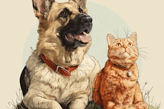 draw custom pet portrait, digital pet, pet drawing