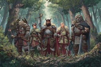 design dnd party, fantasy character, or game art