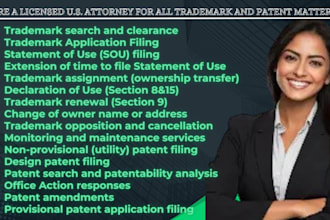 provide legal counsel search and file your trademark and patent applications