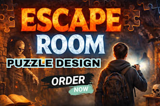write, design escape room story, game play, riddles, mystery story line, puzzles