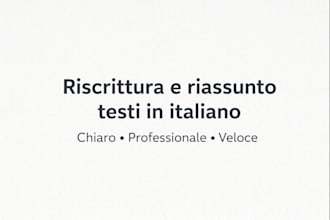 riscrivo o riassumo il tuo testo in italiano in modo chiaro e professionale
