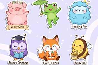 do modern cute chibi art, kawaii logo or sticker patch design