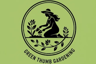 create an unique silhouette of a woman gardening mascot logo design