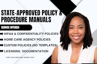 write state approved policy and procedure manual for homecare, alf, aba therapy