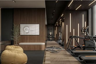 visualize high end gym house,fitness centre,sport facilities,cgi interior render