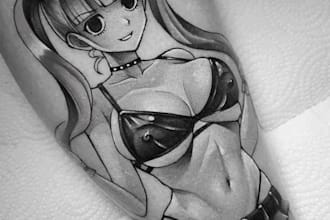 high quality linework anime tattoo design for you