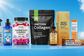 design cosmetics, supplements, boxes, shirts, bottles product mockups and labels