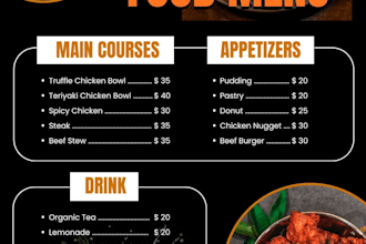 design a stylish menu design for restaurants and cafes