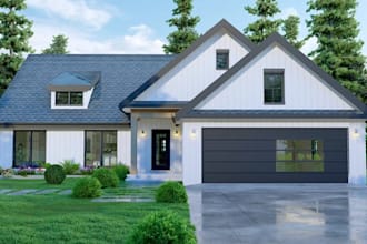 brace 3d modern farmhouse exterior, apartment interior, 2d plan, facade render