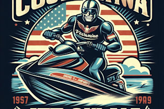 design high quality vintage jet ski mascot logo with t shirt design