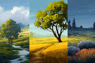 create minimalist landscape illustrations and posters
