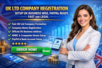 uk ltd company registration, setup UK business wise, paypal ready,fast and legal
