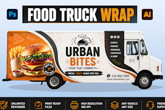 create unique food truck wrap, food van wrap, food cart, any vehicle wrap design