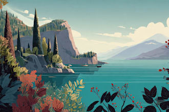 make art deco, vintage, retro, modern travel poster or landscape illustration