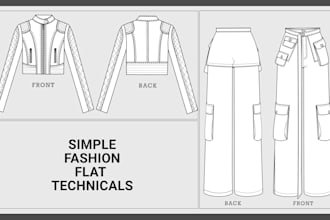 create professional fashion flat technical drawings