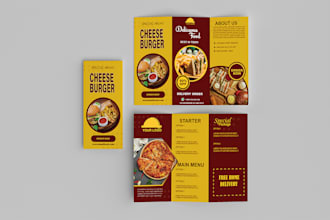 design a professional food menu, tri fold and bi fold brochure, business flyer