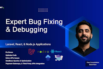 debug and fix all bugs and issues in your laravel, react, and node applications
