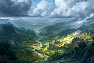 do a environment landscape board game concept art