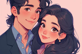 create a romantic couple portrait in my art style