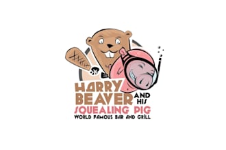make cartoon logo for harry beaver and his squealing pig