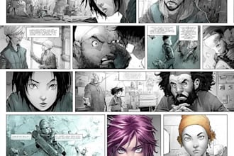 draw comic book illustration, manga page, manga storyboard