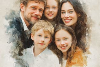 create an elegant watercolor family portrait for gifts