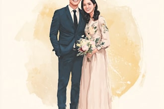 draw couple portrait for wedding illustration