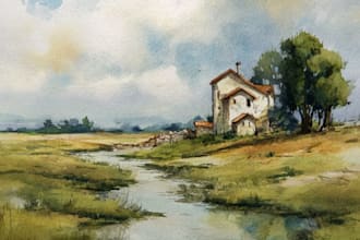 hand paint a watercolor or acrylic landscape