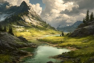 draw a epic landscape environment art for games