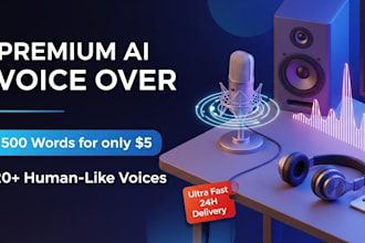provide high class ai voice over narration with 20 premium voices