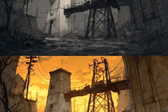 draw realistic stylized environment concept art illustration