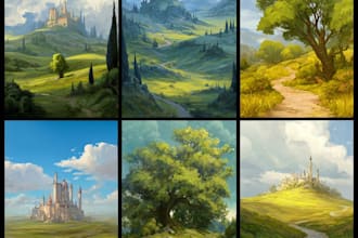 create a fantasy and realistic game landscape scenes