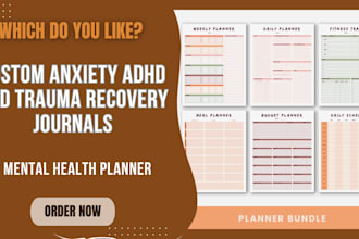 design anxiety depression adhd and trauma recovery digital journal, kdp journal