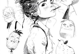 draw black and white doodle or sketch for you
