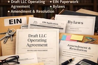prepare draft llc operating agreement amendment resolution ein paperwork bylaws