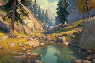 create stylized and realistic game environment backgrounds