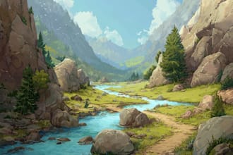 draw a 2d game landscape background art