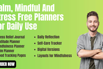 design stress relief, mindfulness, gratitude, calm planners and therapy journal