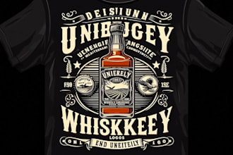 design a vintage whiskey label logo with t shirt design
