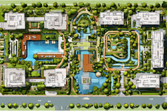 design a custom map, city illustration, and vector site plan
