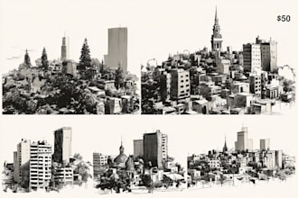 draw minimal cityscape, architecture, landscape, landmark art
