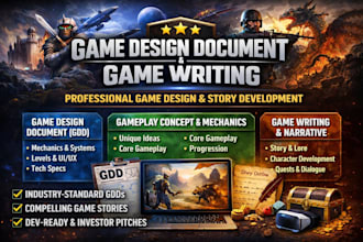 write a detailed game design document gameplay concept game writing game design