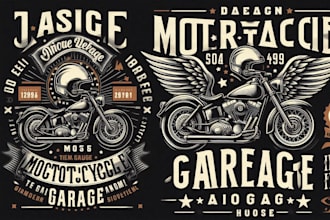 design a vintage motorcycle garage logo with t shirt design