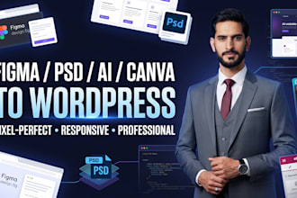 convert figma, PSD, xd, canva to wordpress website