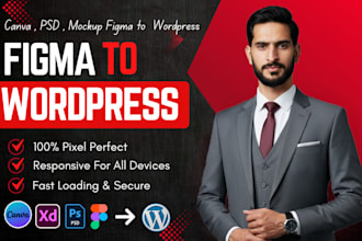 convert figma to wordpress, PSD, xd, canva, ai to  wordpress