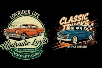 make custom vintage racing car logo with t shirt design