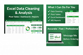do excel data cleaning, pivot tables, dashboards and reports