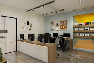renovate modern office interior, workspace furniture layout,2d plan,3d rendering