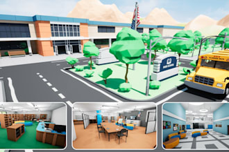 do stylized roblox map, roblox school environment, detail build for roblox game